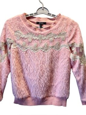 Vo Jeans Women’s Inspired Vintage Sweater Fuzzy Eyelash Yarn Dusty Rose Size M